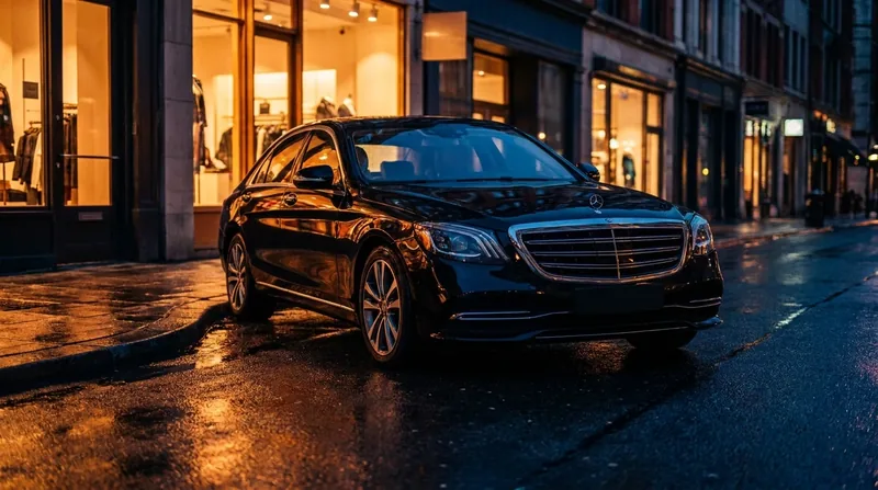 Black sedan waiting on a wet city street at night, How to Start a Limousine Business in New Jersey
