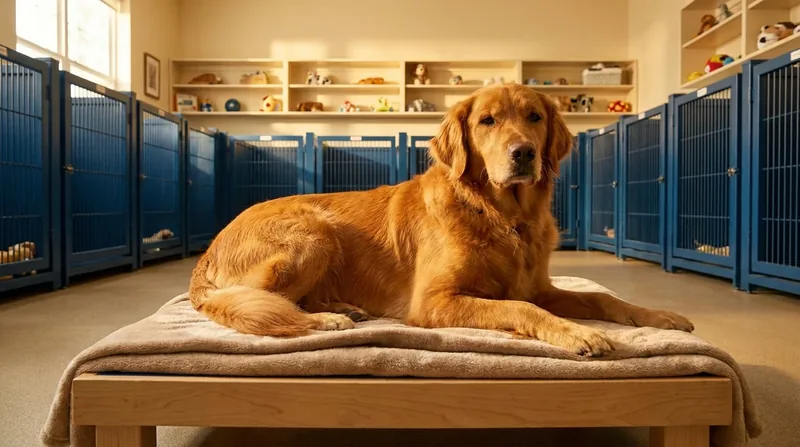 Golden retriever resting in a clean boarding room, How to Start a Kennel, Pet Shop or Grooming Business in New Jersey