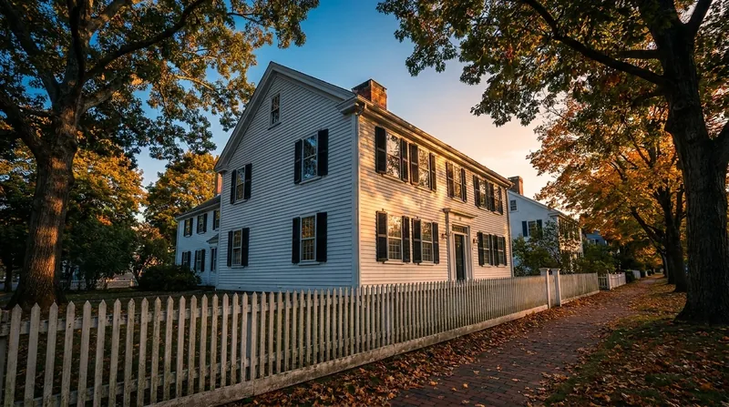 White colonial house with black shutters and a picket fence in autumn, How to Become a Real Estate Appraiser in New Jersey