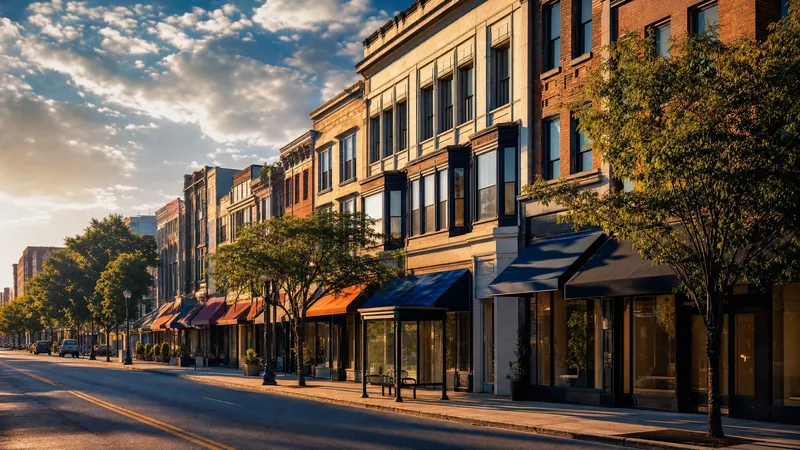 Brick and limestone storefronts with awnings on a busy urban commercial avenue, Passaic NJ Business Requirements