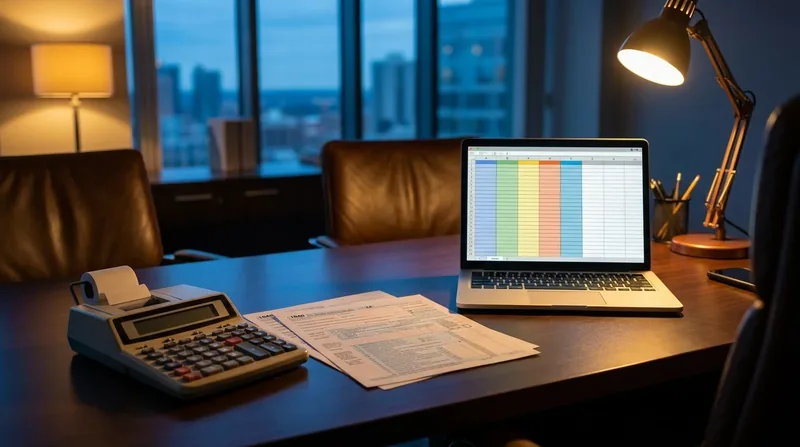 Calculator, tax forms and a spreadsheet on a laptop at dusk, New Jersey BAIT (Pass-Through Business Alternative Income Tax)